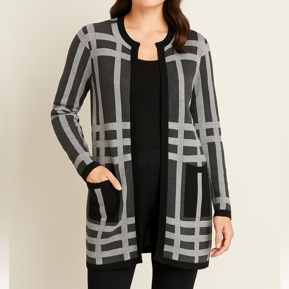 149. Ellen Tracey Merino wool blend one hook closure cardigan small